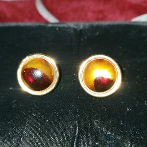 Vintage 1990's Monet Tortoise Shell in Gold‎ Circle Clip-On Earrings